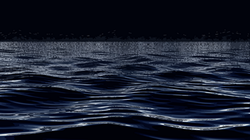 light reflexions on moving waves, late evening on a clear night, silver dark indigo and white, crisp, vectorial,