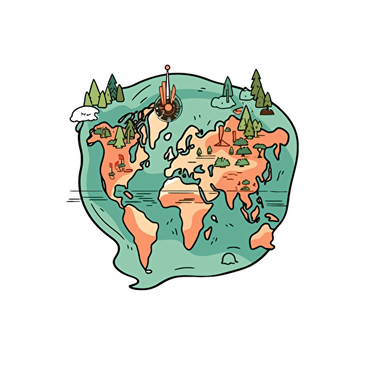 a cartoon logo of a map with , simple, vector