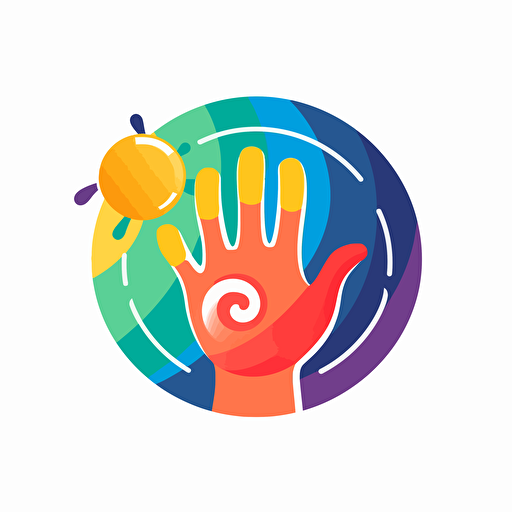 simple, clean, vector icon, logo like, representing children's playfulness and creativity through hand painting, colorful, no text