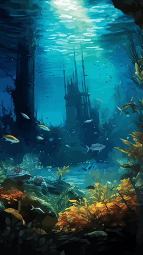 picturesqu underwater scene, vector image, pdf format