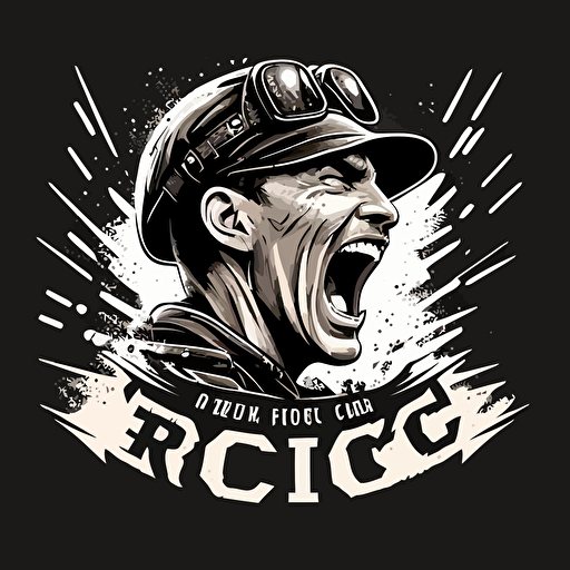 logo of a wild board roaring on a white background, "RC08" written on the white background , vector, black background, US ARMY WWII theme, high res