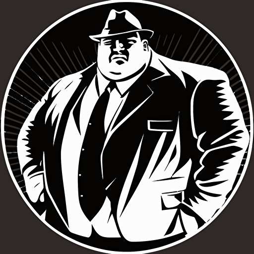 mafia gangster, fat, comic style, vector, black and white, icon, funny
