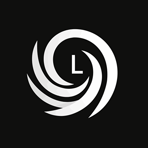 simple, sharp, modern, iconic logo of spiral L, white vector, on black background