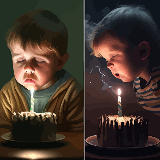 a young boy blowing out candles on a birthday cake, and the candles look like viral vectors
