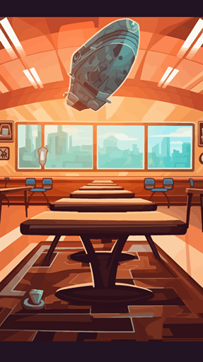 futuristic classroom with african art and vector teletransport over the table