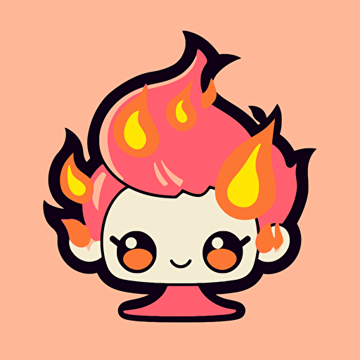 Kawaii fire sticker, flat, 2D, vector, 16 colors, white background, in anime chibi style