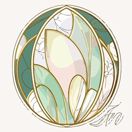 Stained glass petal art details for wedding invitation. Muted colors. Light green, gold, white. Minimalistic. Flat vector illustration. plain white background