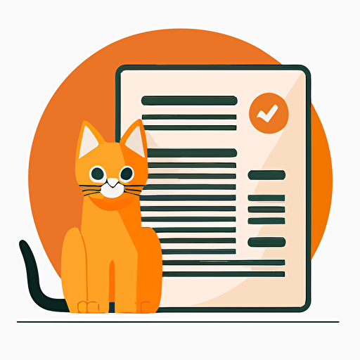 orange themed icon, cat, requirements document, minimalist, vector