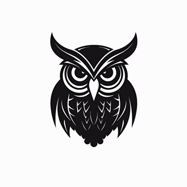 Owl, logo, black color, in the style of minimalist, vector, minimalist, icon, simple, logo technique, comic vector illustration style, flat design, minimalist icon, flat, adobe illustrator, white background