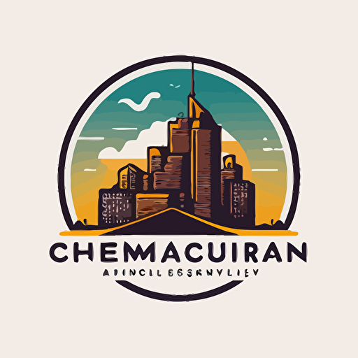 a simple vector logo design for a house cleaning company , modern with city in background