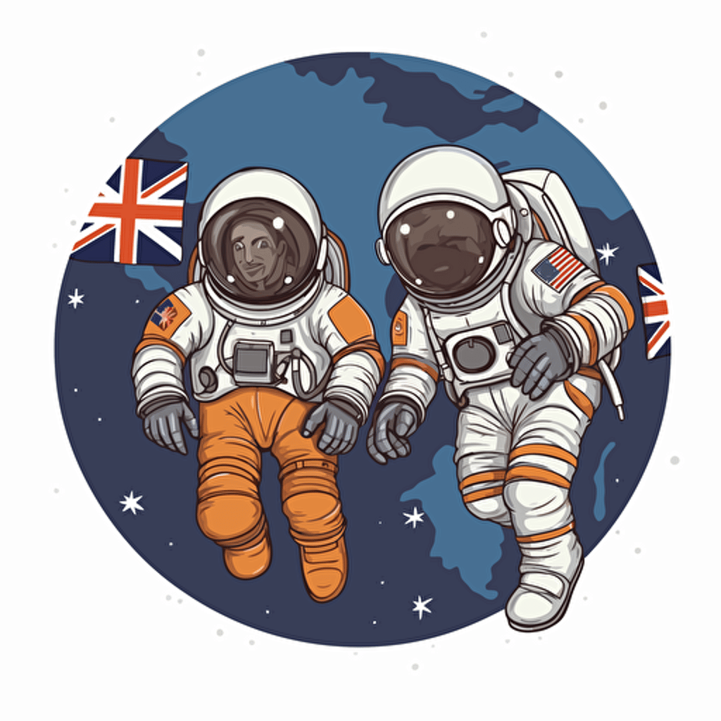 australians in space design, funny, 2d, vector, white background