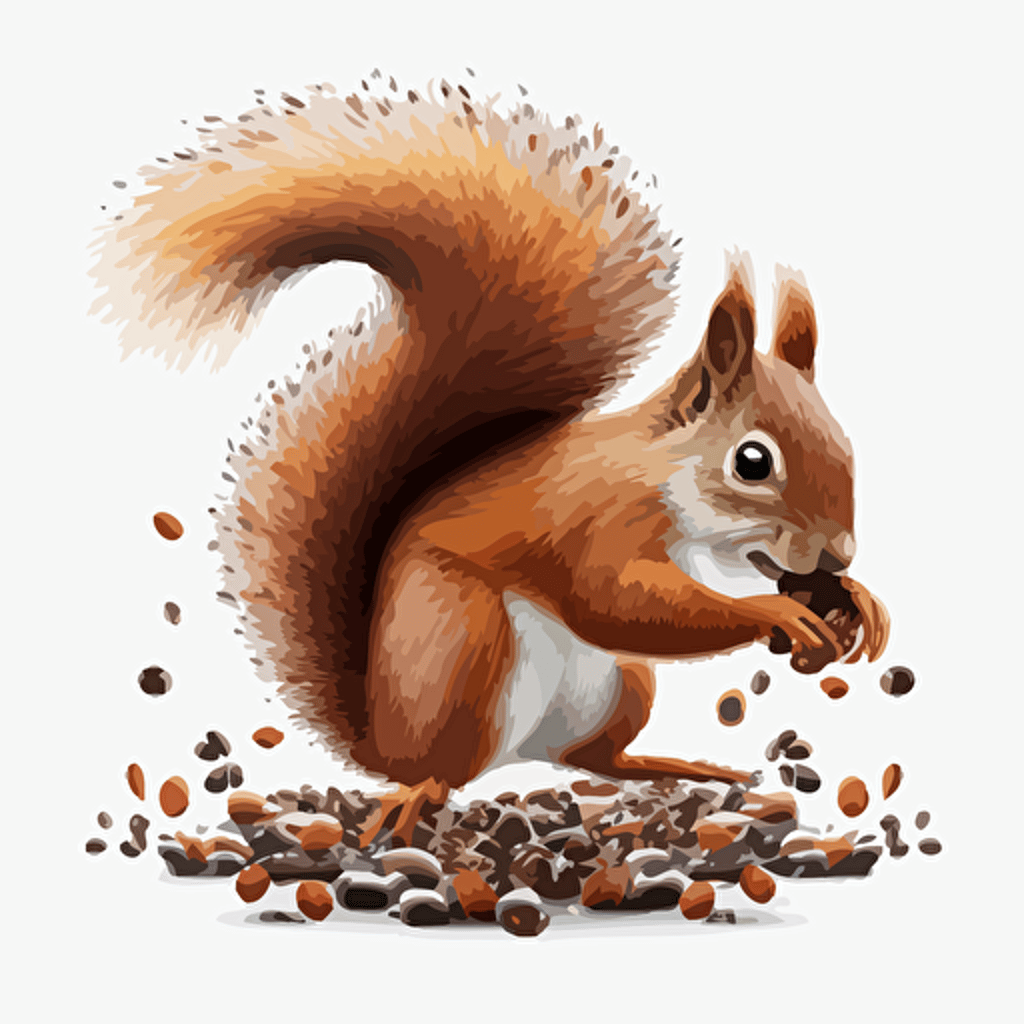 Energetic squirrel vector gathering nuts on a white background