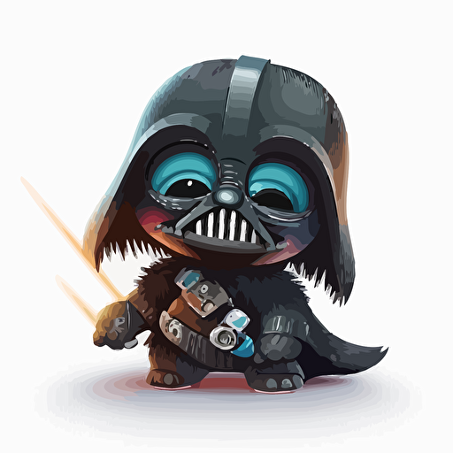 A saturated colorfull baby fur darth vader, goofy looking, smiling, white background, vector art , pixar style