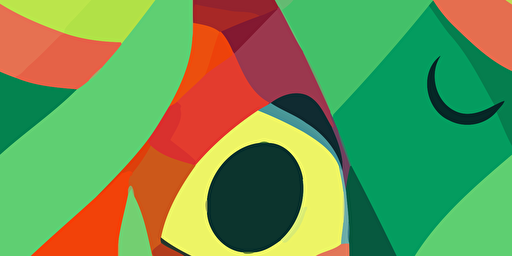 a cartoon vector style illustration of a green monster with three eyes, stomping through a city, colourful, paper texture