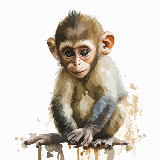 baby watercolor monkey vector,comic style, white background