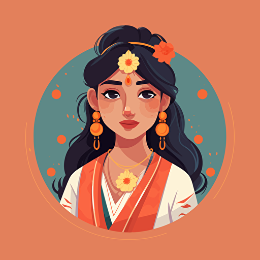 asian indian female, anime style flat vector illustration