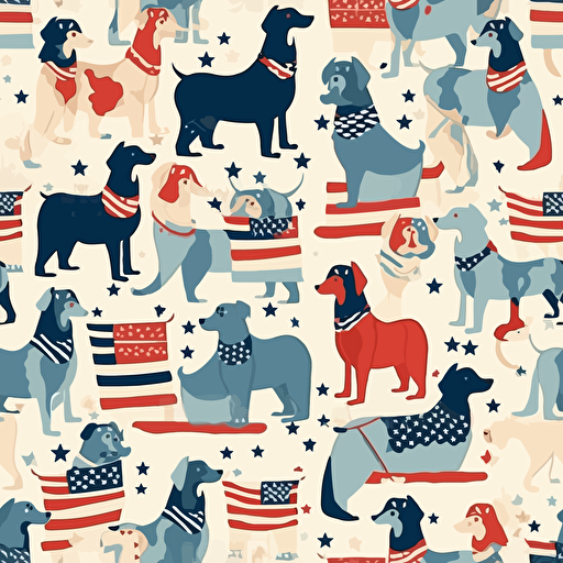 detailed vector illustration of dogs having fun, negative space inbetween dogs USA Flag Colors, 4th of July Theme