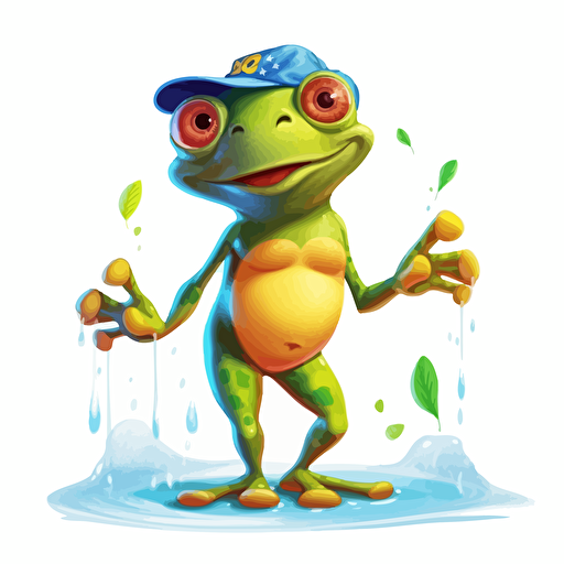 funny cute frog in a swimsuit on the beach, cartoon, vector style