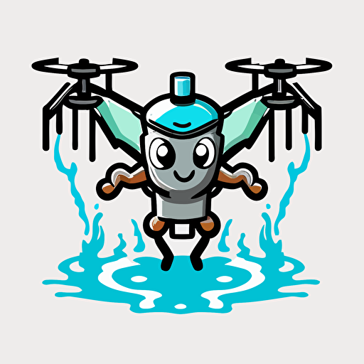 a mascot logo of a drone spraying water, simple, vector