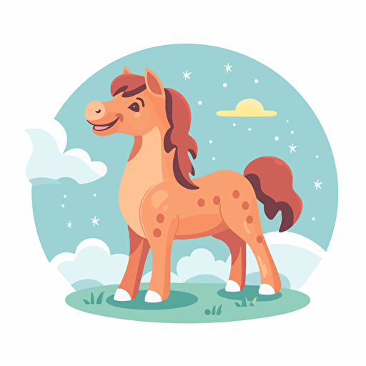 cute happy horse, flat simple vector illustration, transparent background