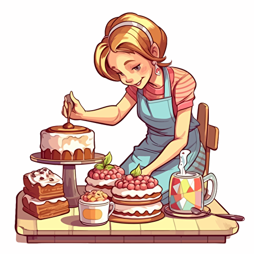 a cartoon sweet style drawing of a mommy preparing good cake vectorise style