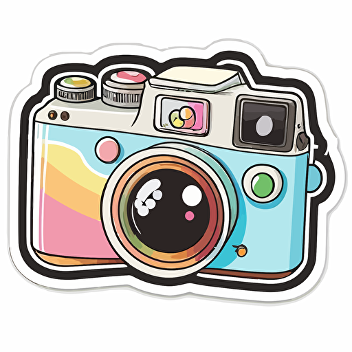 sticker, colorful, camera, kawaii, contour, vector, white background