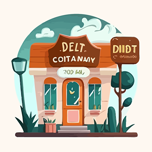 a cartoon drawing of a modern dental clinic, with a big welcome sign, cute logo vector