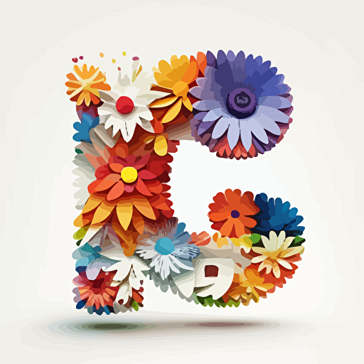 flower made out of letters, white background, vector art