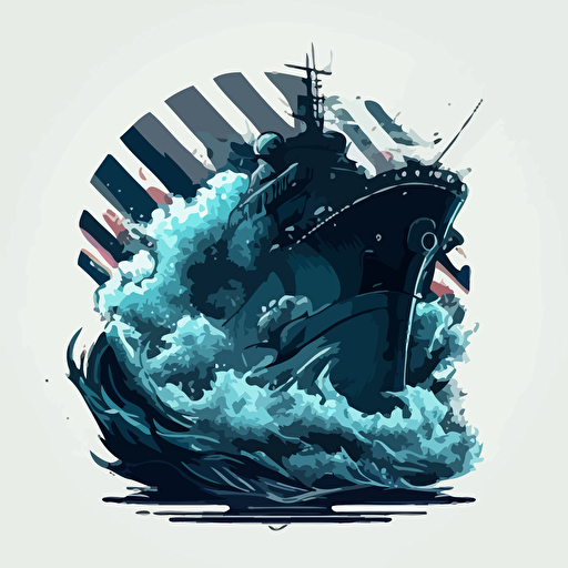 generate a sports logo of a battleship crashing waves, NFL, vector, simple, clean