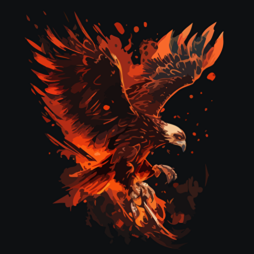 diving eagle, made of fire, bombs in it's talons, vector art