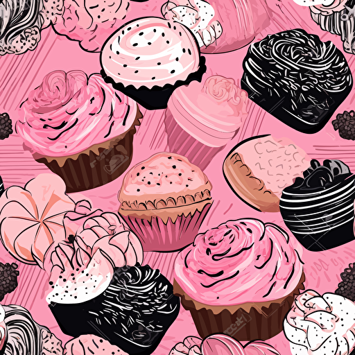 concha, pan dulce, cupcakes, pink, black, white, vector