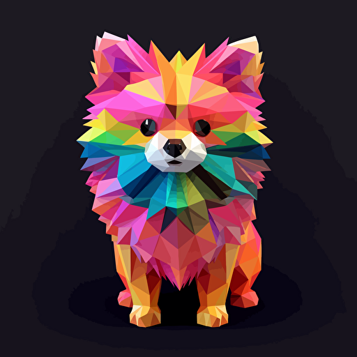 colorfull origami Pomeranian dog, vector art, black background