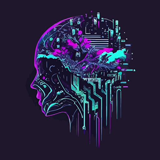 cyberpunk brain logo, synth wave, no background, vector