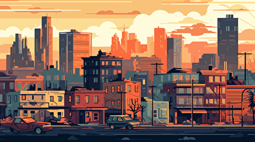 a city background, gangster style, cartoon, simple, colorful, vector