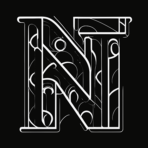 a flat vector logo, of a merged letter T and a letter N, line, 1980s style, on black, flat, vector by Pablo Picasso