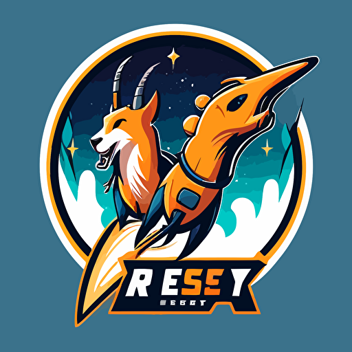 a mascot logo of a rocket and ibex, simple, vector