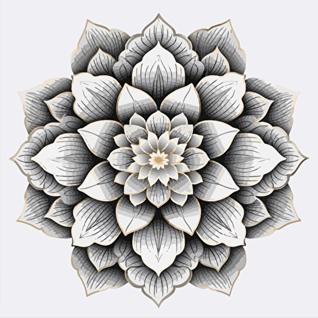 a black and white drawing of a flower, a detailed drawing, inspired by Tawaraya Sōtatsu, shutterstock, art deco, silver and muted colors, vector illustration, colorful mandala, car, 2 0 5 6 x 2 0 5 6, on a gray background, cartoon style illustration, pearl, cotton, pentagon, organic ornament, gong, without text