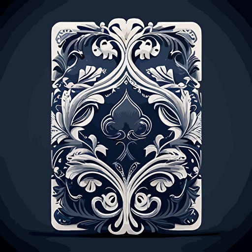 A playing card back, navy and white. The card back should have a unique design, with elements of fluidity and movement, Flat with no shadow, no script, horizontal symmetry, while still maintaining a cohesive and symmetrical look and feel throughout the deck, The final product should be high-quality, vector artwork, suitable for printing on the backs of standard playing cards