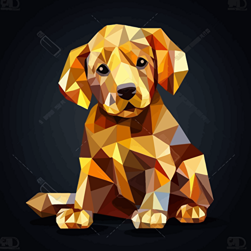 colorfull origami Golden Retriever puppy dog, vector art, black background