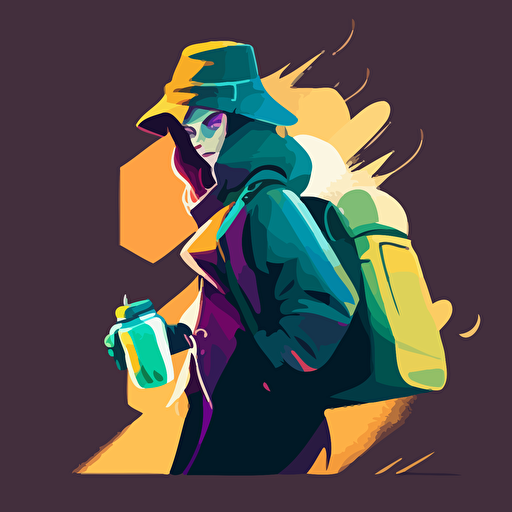 a modern-looking, vector-art logo featuring a spectral bank thief, tipping her hat and holding a duffle bag full of money
