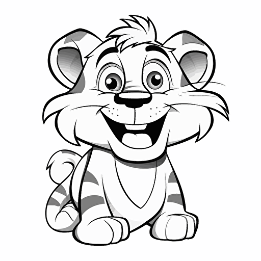 tiger ignorant style No Shadow. Cartoon. Coloring page. Vector. Simple.