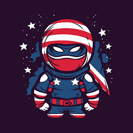 vector illustration of a cartoon-style ninja. his clothing is colored in the stars and stripes of the american flag.
