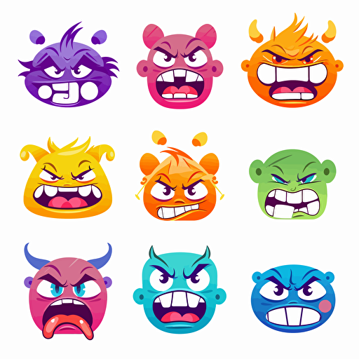 samurats sticker set, emotions, on white background, vector,