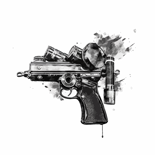 Modern logo of old film camera mixed with a gun, black vector, on white background