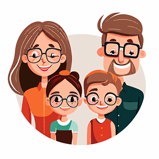 family of 4, happy, vector, white background