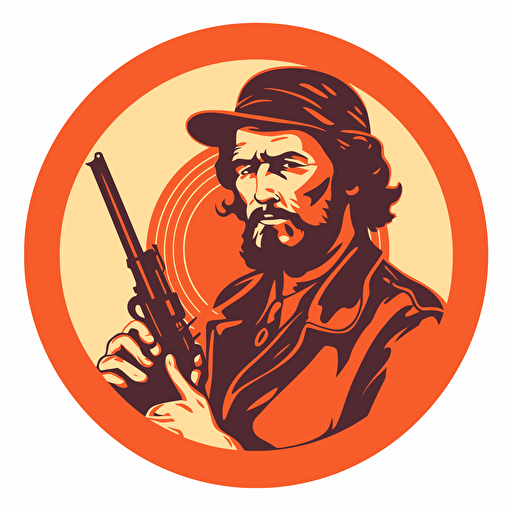 vector round sticker italian communist man 70's with revolver stylized