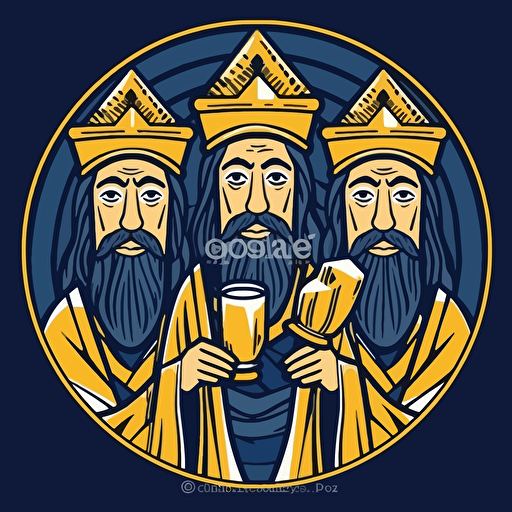 football team badge of three kings drinking large beers. Simple modern style 2d. Low-detail vector style.