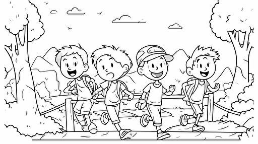 blank coloring sheet for children, vector art, white background, outdoor animations