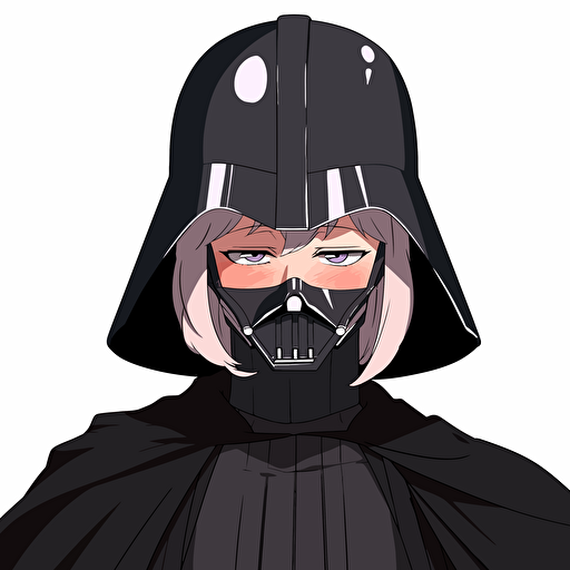 A beautiful lesbian female darth vader, goofy looking, smiling, minimalistic, flat light, white background, vector art