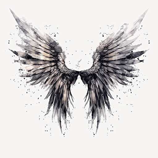 black and white watercolor wings, detailed, vector